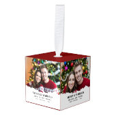 初めてのクリスマスメリーと結婚した2枚の写真 キューブオーナメント (正面アングル)