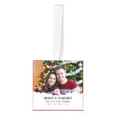 初めてのクリスマスメリーと結婚した2枚の写真 キューブオーナメント (正面)