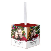 初めてのクリスマスメリーと結婚した2枚の写真 キューブオーナメント (裏面アングル)