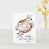 初めてのクリスマスメリーベビー娘母の息子 カード (黄色い花)