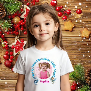 初めてのクリスマスメリーリトルエンジェル写真ギフト ベビーTシャツ