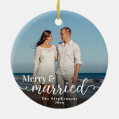 初めてのクリスマスメリー結婚した両面写真 セラミックオーナメント (裏面)