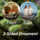 初めてのクリスマスメリー結婚した両面写真 セラミックオーナメント