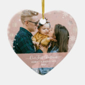 初めてのクリスマスモダンの合計2枚の写真ハート セラミックオーナメント (正面)
