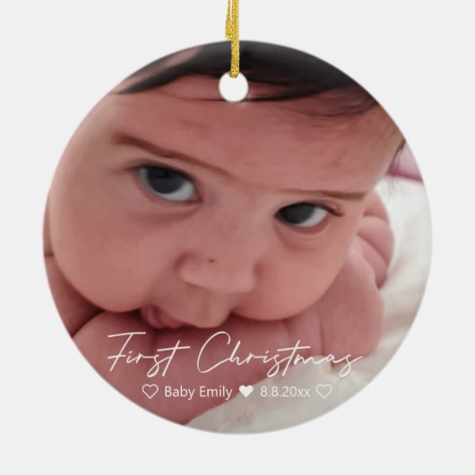 初めてのクリスマスモダンの白い手書き セラミックオーナメント (裏面)