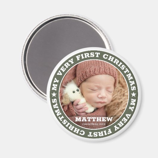 初めてのクリスマスモダンカスタムベビーフォトキープサケ マグネット (正面/裏面)