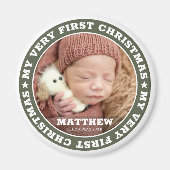 初めてのクリスマスモダンカスタムベビーフォトキープサケ マグネット (正面)