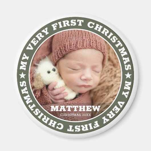 初めてのクリスマスモダンカスタムベビーフォトキープサケ マグネット (正面)