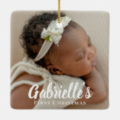 初めてのクリスマスモダンシックカスタム写真 セラミックオーナメント (裏面)