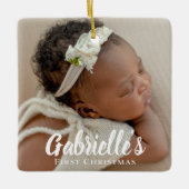 初めてのクリスマスモダンシックカスタム写真 セラミックオーナメント (正面)