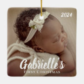 初めてのクリスマスモダンシックカスタム写真 セラミックオーナメント (裏面)