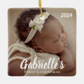 初めてのクリスマスモダンシックカスタム写真 セラミックオーナメント (正面)