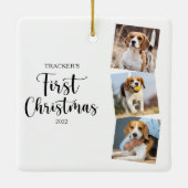 初めてのクリスマスモダンシンプルペットパピードッグフォト セラミックオーナメント (裏面)