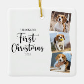 初めてのクリスマスモダンシンプルペットパピードッグフォト セラミックオーナメント (正面)
