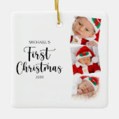 初めてのクリスマスモダンシンプル3ベビー写真 セラミックオーナメント (正面)