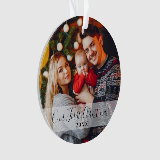 初めてのクリスマスモダンファミリー写真 オーナメント (正面)