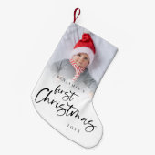 初めてのクリスマスモダンベビーフォトスクリプト スモールクリスマスストッキング (正面 (吊り時))