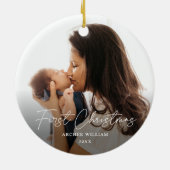 初めてのクリスマスモダン手書きベビー写真 セラミックオーナメント (裏面)