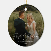 初めてのクリスマスモダン手書き結婚の写真 セラミックオーナメント (左)
