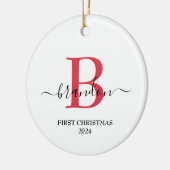初めてのクリスマスモノグラムベビー名クリスマスカスタム セラミックオーナメント (左)