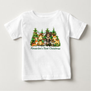 初めてのクリスマスライトウッドランドフォレストアニマルズ ベビーTシャツ