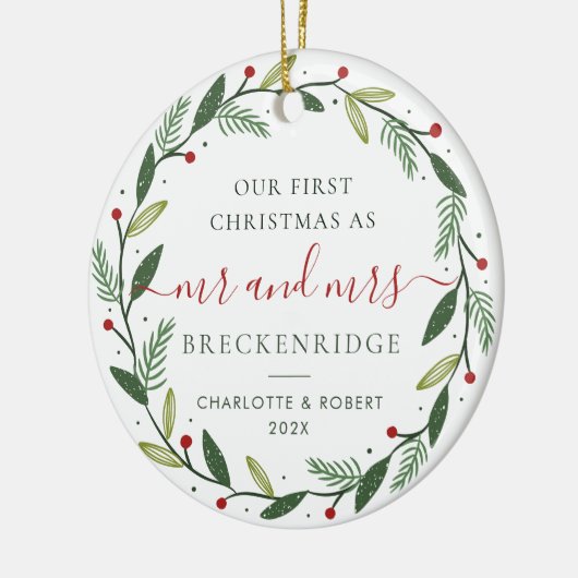 初めてのクリスマスリース結婚植物写真 セラミックオーナメント (左)
