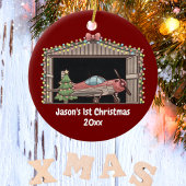 初めてのクリスマスレッドフライトツリーハングラーパイロットボーイ セラミックオーナメント