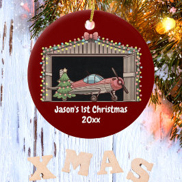 初めてのクリスマスレッドフライトツリーハングラーパイロットボーイ セラミックオーナメント