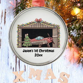 初めてのクリスマスレッドフライトツリーハングラーパイロットボーイ メタルオーナメント