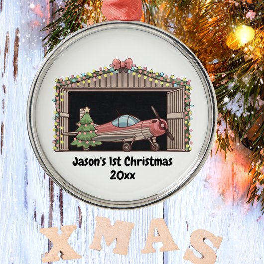 初めてのクリスマスレッドフライトツリーハングラーパイロットボーイ メタルオーナメント