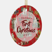 初めてのクリスマスヴィンテージフェスティバル赤い写真 セラミックオーナメント (右)