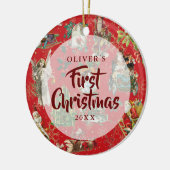 初めてのクリスマスヴィンテージフェスティバル赤い写真 セラミックオーナメント (左)