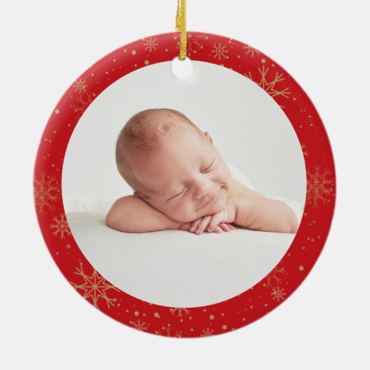 初めてのクリスマスヴィンテージフェスティバル赤い写真 セラミックオーナメント (裏面)