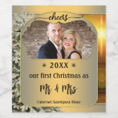 初めてのクリスマス一緒の写真 ワインボトルラベル ゴールド ワインラベル (シングルラベル)