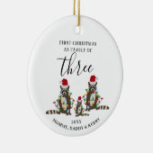 初めてのクリスマス三匹のかわいいラクーンの家族 セラミックオーナメント (右)