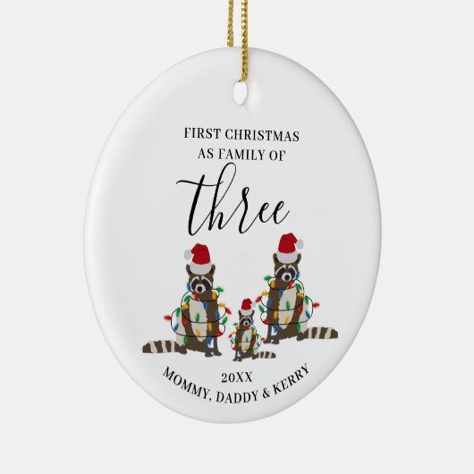 初めてのクリスマス三匹のかわいいラクーンの家族 セラミックオーナメント (右)