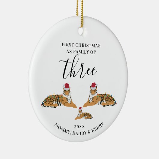初めてのクリスマス三匹のかわいい虎の家族 セラミックオーナメント (右)
