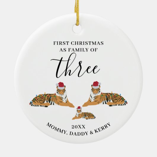 初めてのクリスマス三匹のかわいい虎の家族 セラミックオーナメント (裏面)
