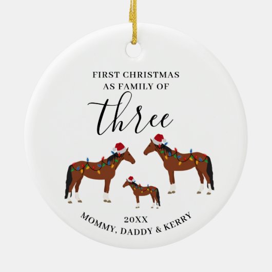 初めてのクリスマス三匹のかわいい馬の家族 セラミックオーナメント (裏面)