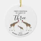 初めてのクリスマス三名かわいいキリン セラミックオーナメント (正面)