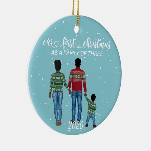 初めてのクリスマス三民族少年の家族 セラミックオーナメント (右)