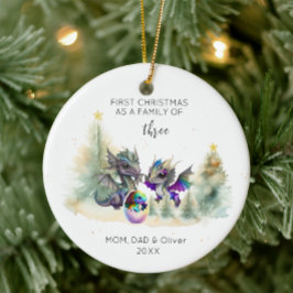 初めてのクリスマス三種のネオン・ドラゴン セラミックオーナメント