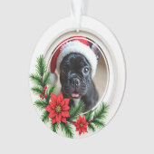 初めてのクリスマス両面「Paws & Poinsettias(ポインセチア)」 オーナメント (正面)