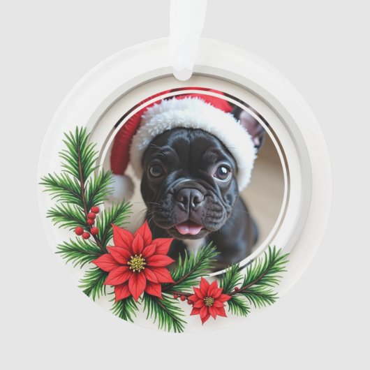 初めてのクリスマス両面「Paws & Poinsettias(ポインセチア)」 オーナメント (正面)