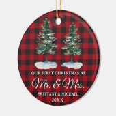 初めてのクリスマス二人の松の赤い格子縞 セラミックオーナメント (左)