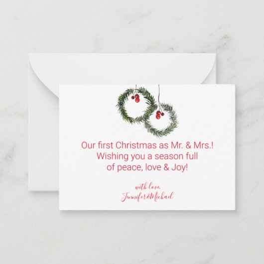 初めてのクリスマス休日の緑のオーナメント写真 ノートカード (裏面)