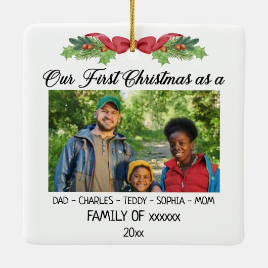 初めてのクリスマス写真を持つ家族としてカスタムの写真 セラミックオーナメント (裏面)