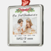 初めてのクリスマス写真を持つ家族としてカスタムの写真 メタルオーナメント (左)