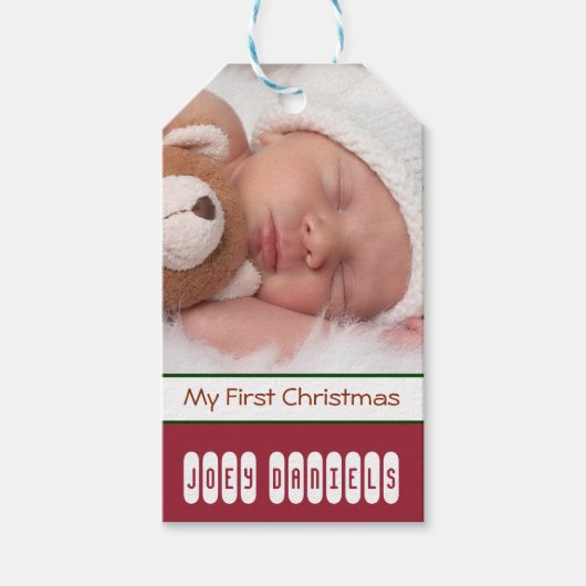 初めてのクリスマス写真ホリデーギフトラベル ギフトタグ (正面)