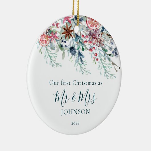 初めてのクリスマス写真白新婚クリスマス セラミックオーナメント (右)